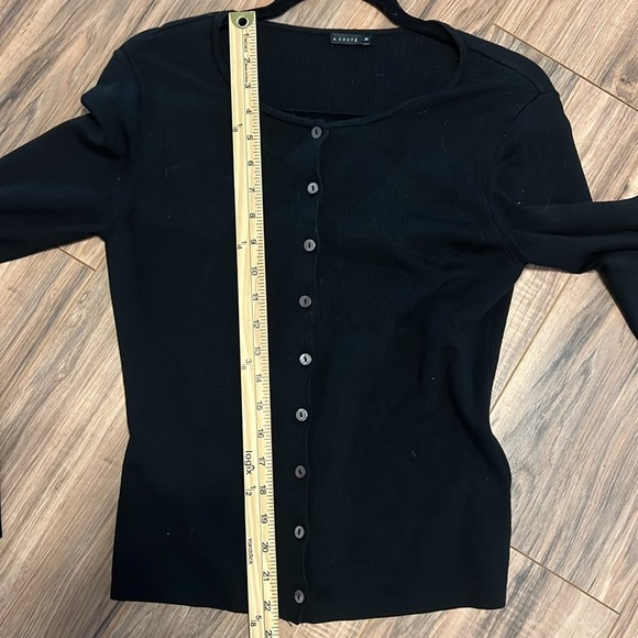 A.COUTE Black Silk Blend Ribbed Button-Up Cardigan - Size M - Picture 3 of 7